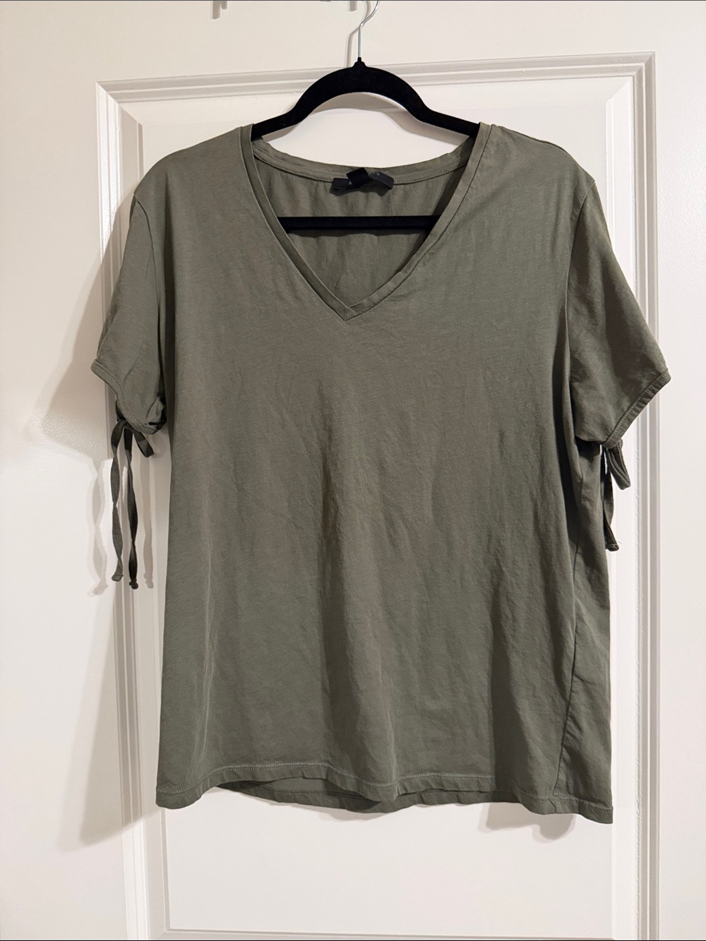AllSaints Olive V-Neck Short Sleeve Tie Detail Tee